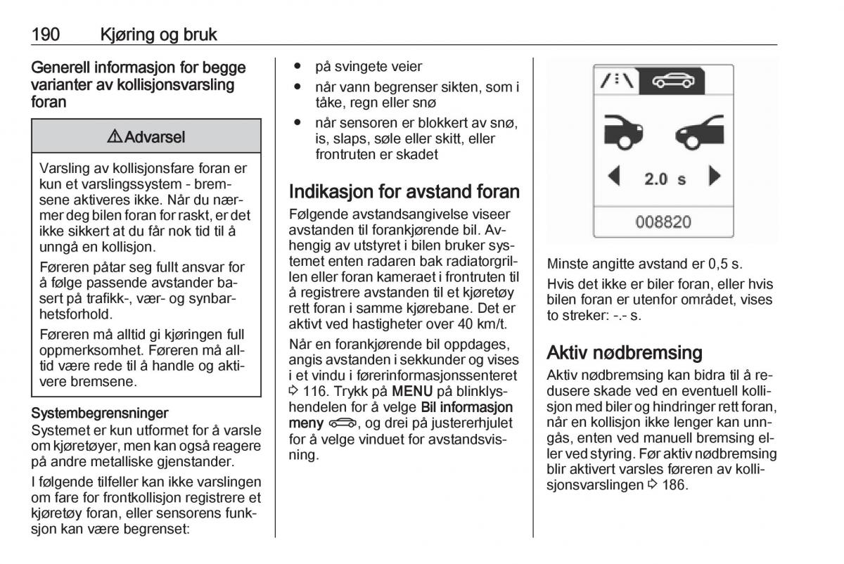 Opel Zafira C Tourer bruksanvisningen / page 192