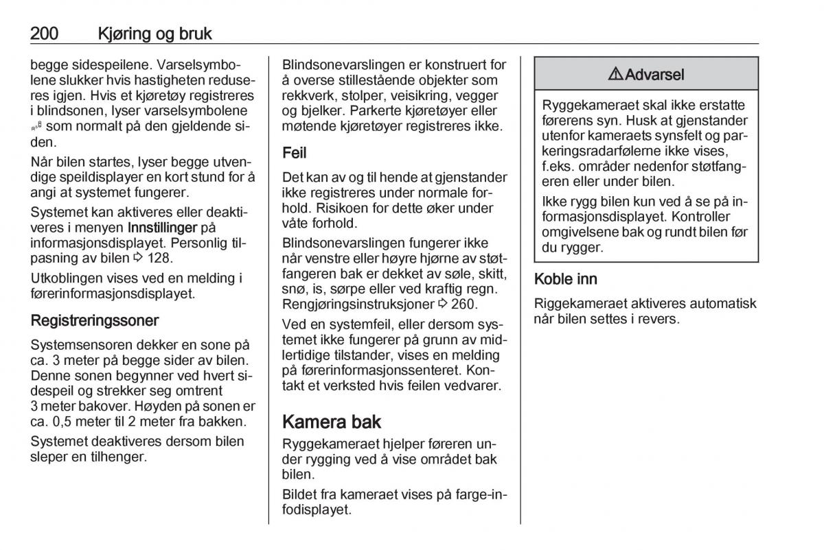 Opel Zafira C Tourer bruksanvisningen / page 202