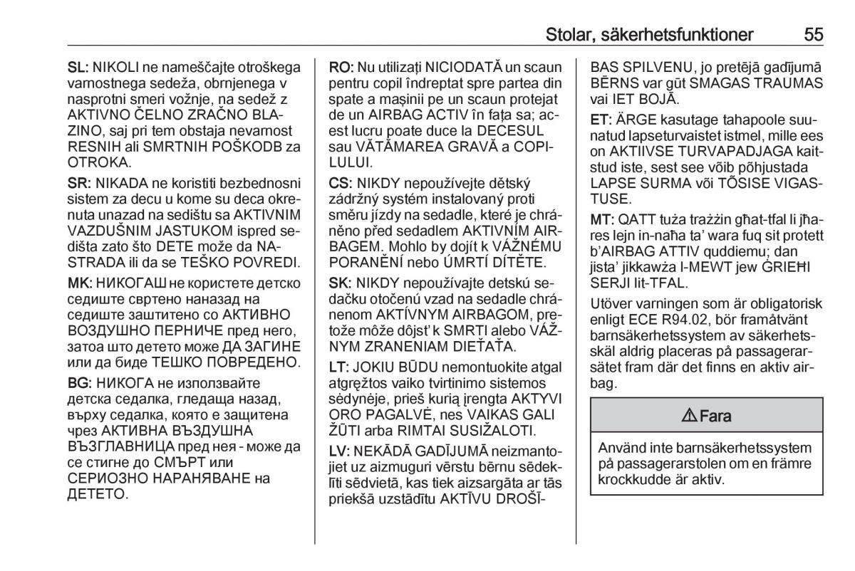 Opel Zafira C Tourer instruktionsbok / page 57