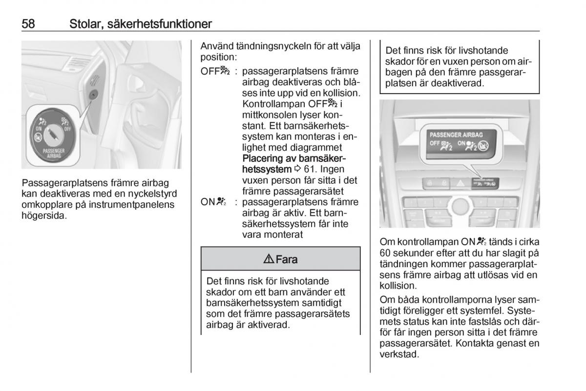 Opel Zafira C Tourer instruktionsbok / page 60