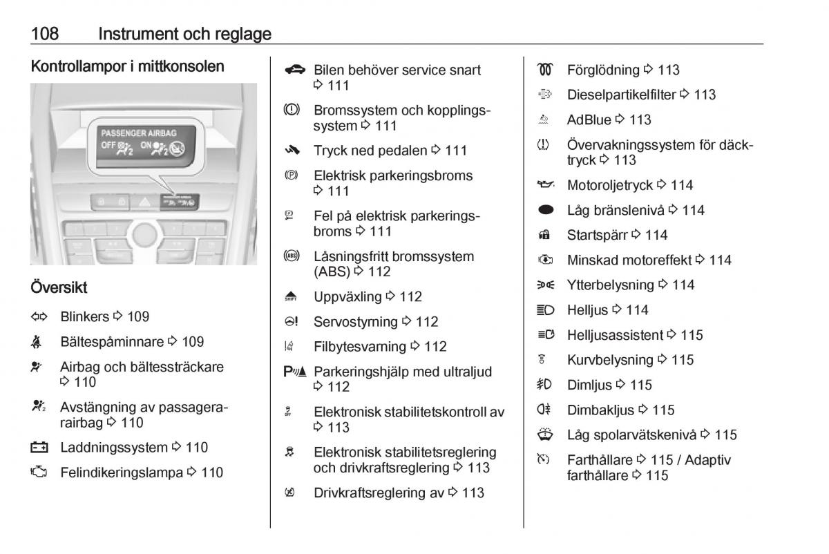 Opel Zafira C Tourer instruktionsbok / page 110