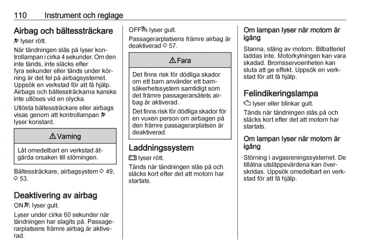 Opel Zafira C Tourer instruktionsbok / page 112