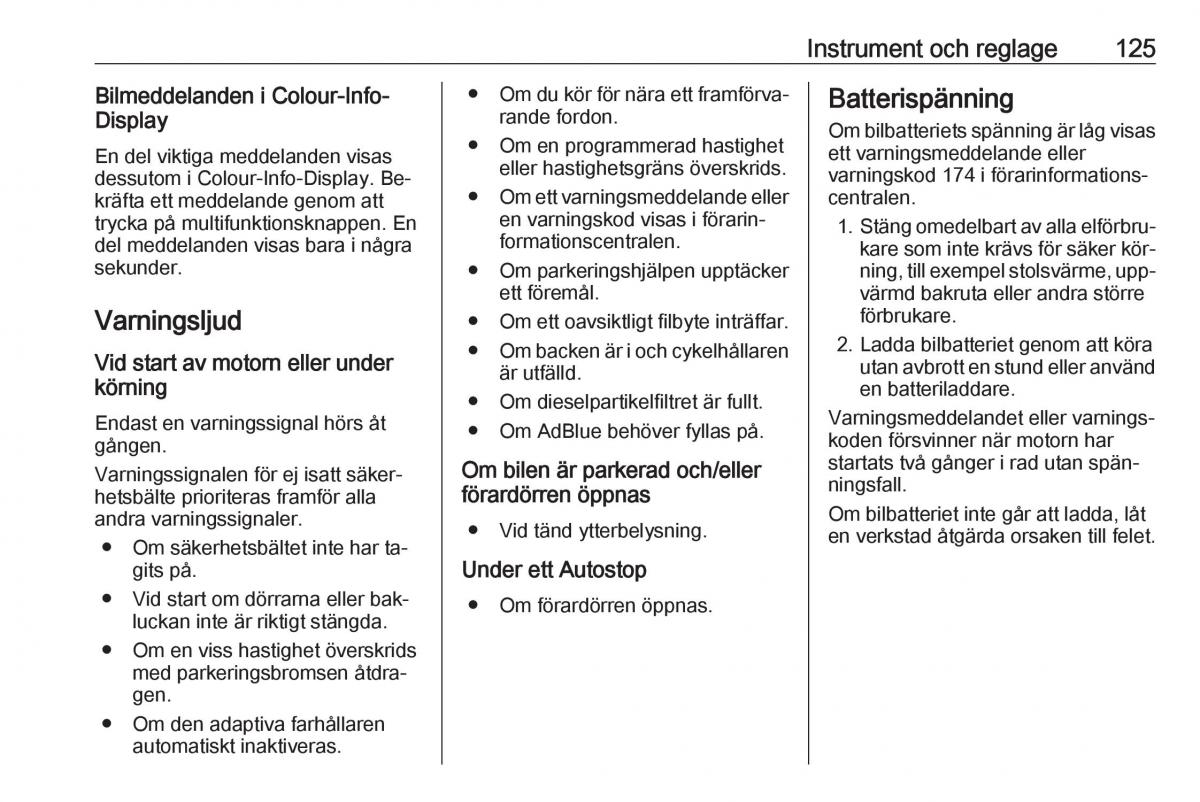 Opel Zafira C Tourer instruktionsbok / page 127