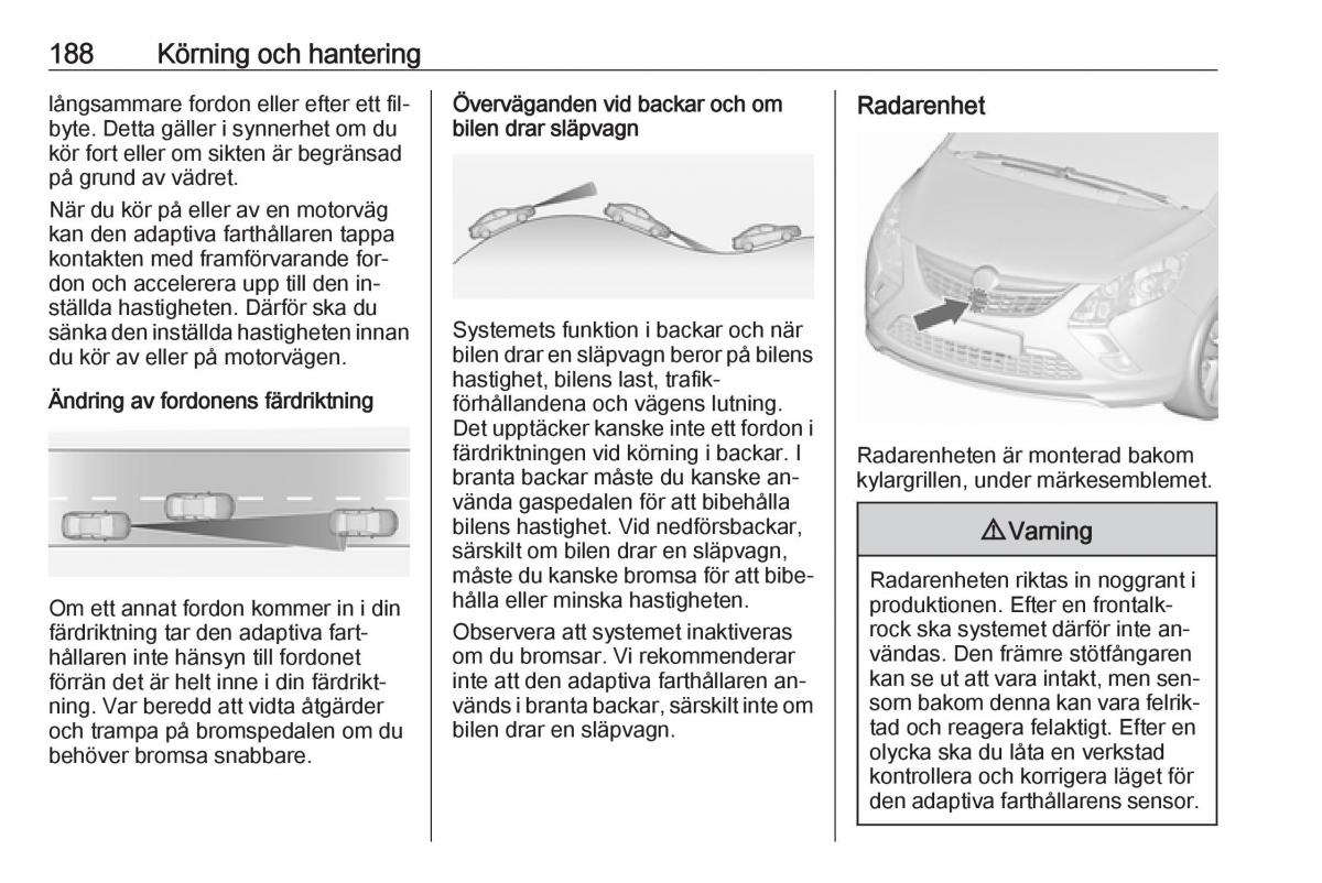 Opel Zafira C Tourer instruktionsbok / page 190