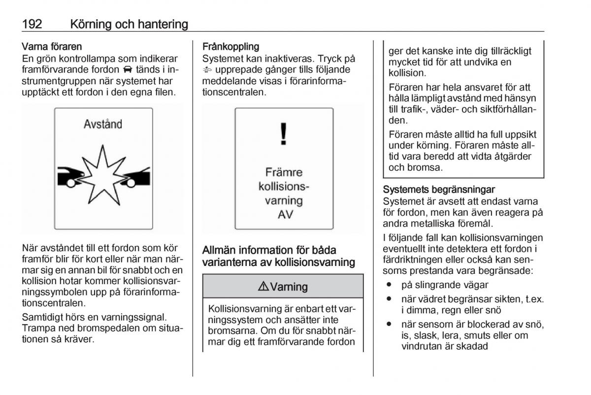 Opel Zafira C Tourer instruktionsbok / page 194