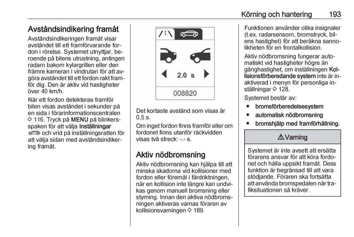 Opel Zafira C Tourer instruktionsbok / page 195