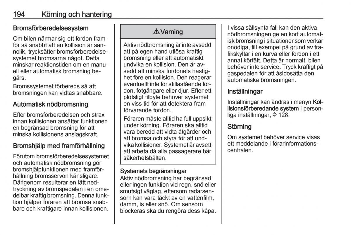 Opel Zafira C Tourer instruktionsbok / page 196