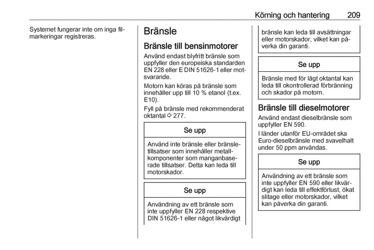 Opel Zafira C Tourer instruktionsbok / page 211