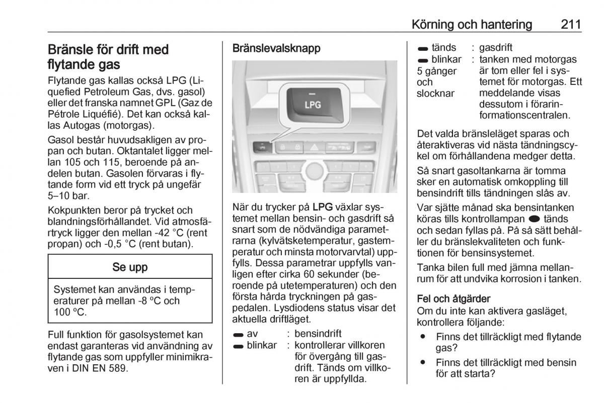 Opel Zafira C Tourer instruktionsbok / page 213