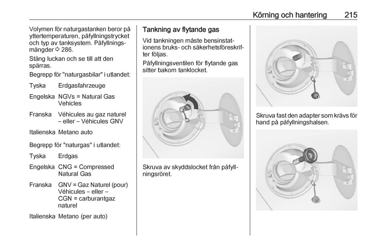 Opel Zafira C Tourer instruktionsbok / page 217