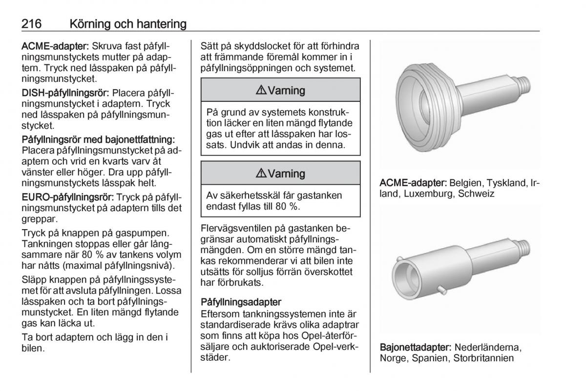 Opel Zafira C Tourer instruktionsbok / page 218