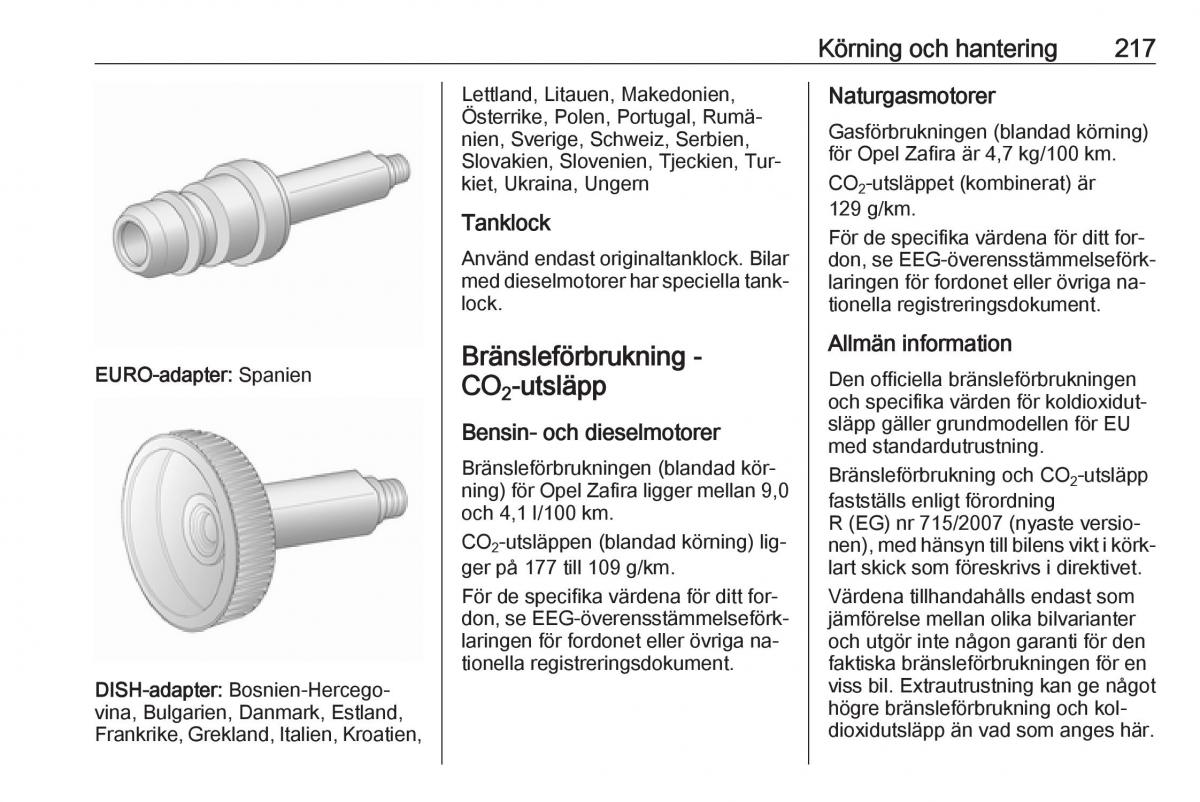 Opel Zafira C Tourer instruktionsbok / page 219