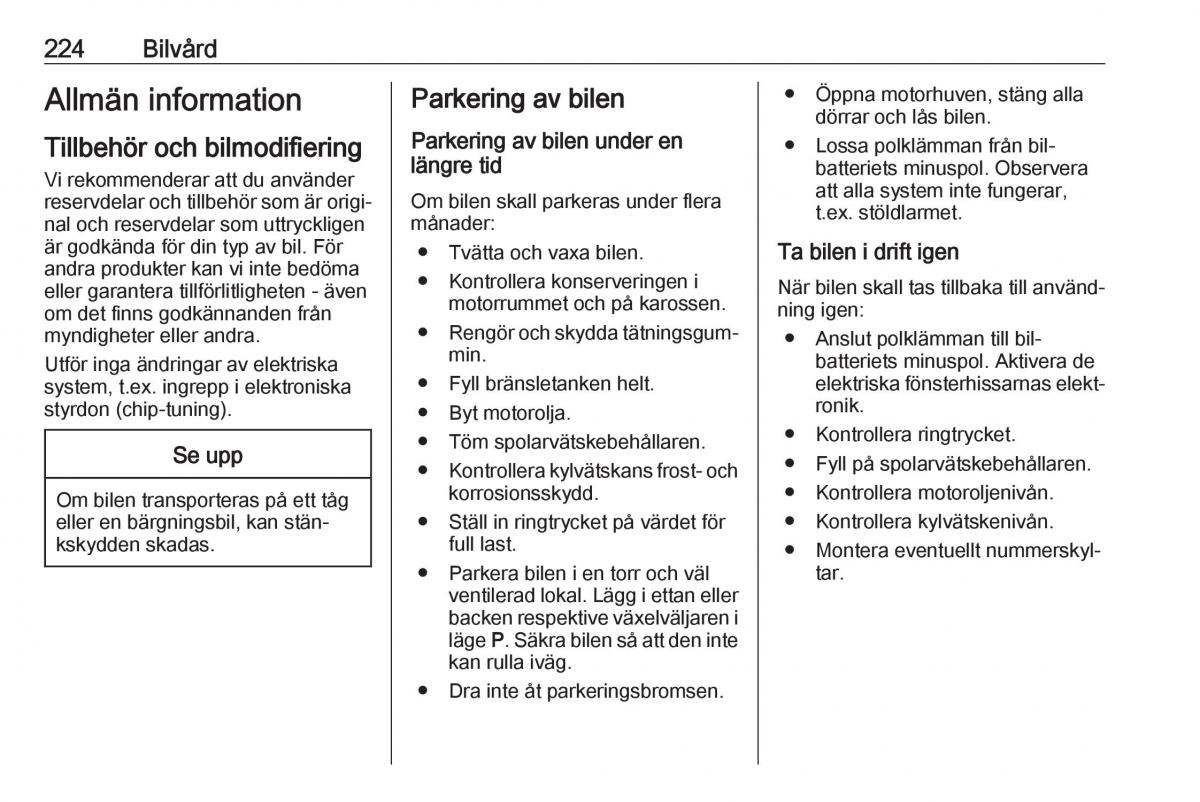 Opel Zafira C Tourer instruktionsbok / page 226