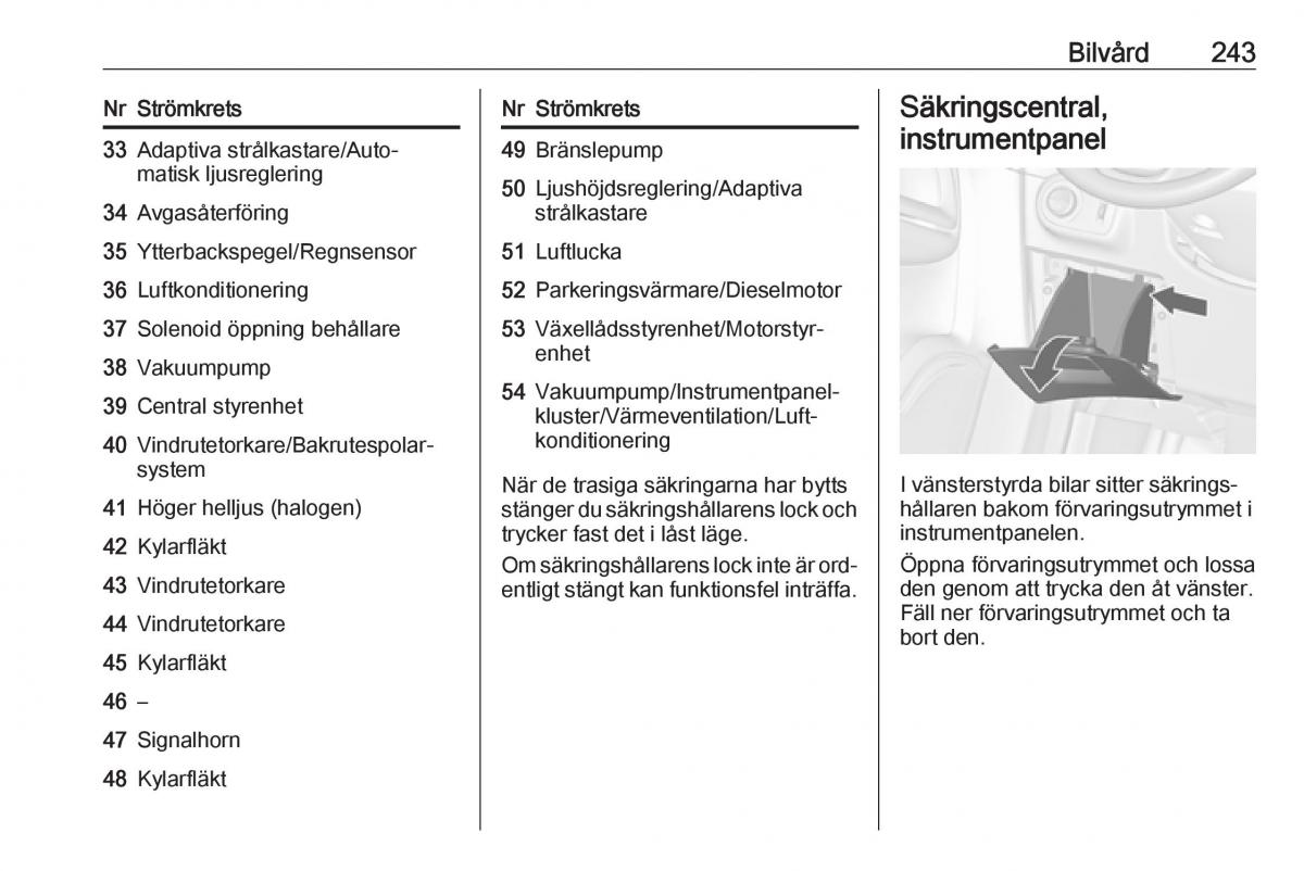 Opel Zafira C Tourer instruktionsbok / page 245