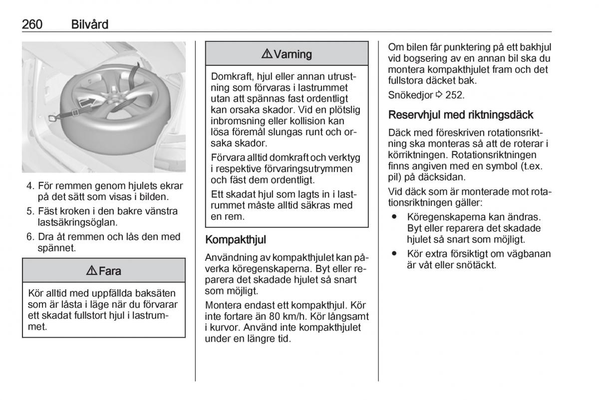 Opel Zafira C Tourer instruktionsbok / page 262