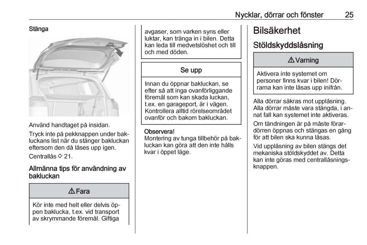 Opel Zafira C Tourer instruktionsbok / page 27