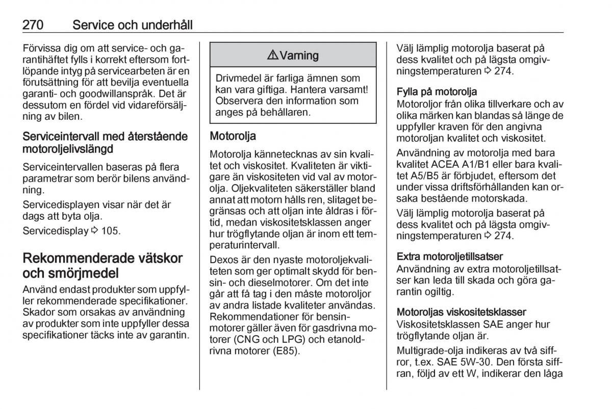 Opel Zafira C Tourer instruktionsbok / page 272