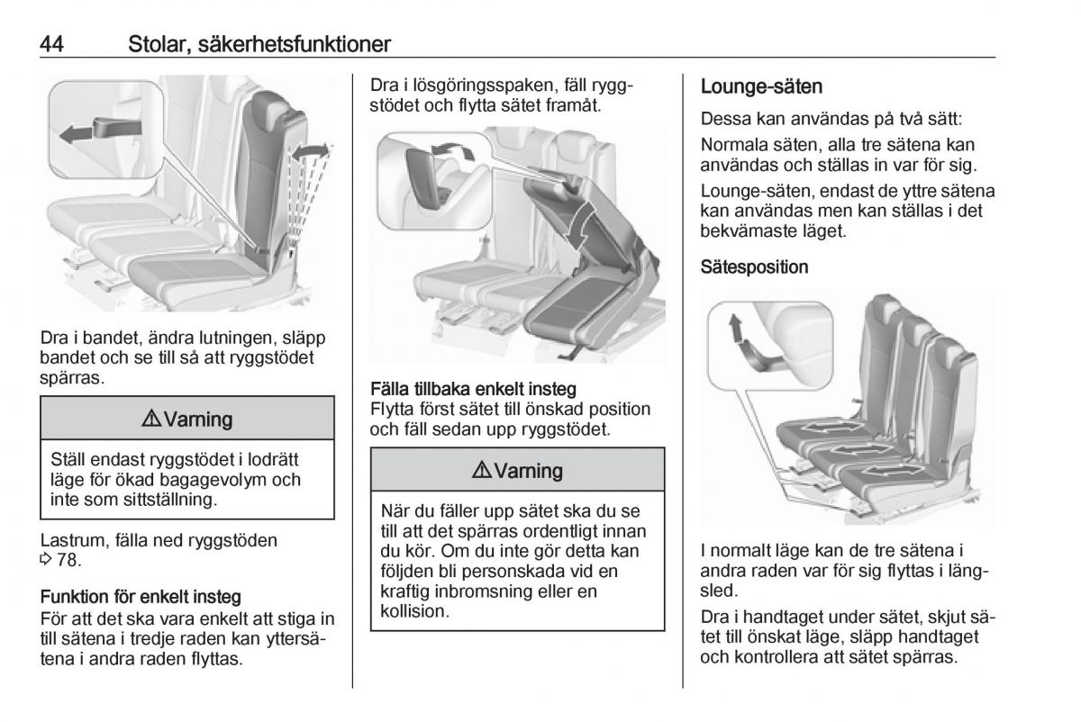 Opel Zafira C Tourer instruktionsbok / page 46