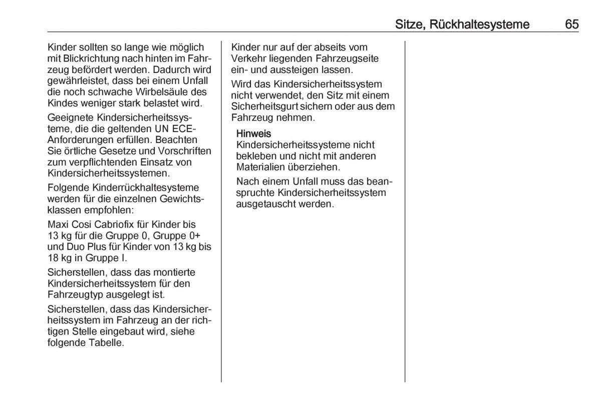 Opel Zafira C FL Handbuch / page 67