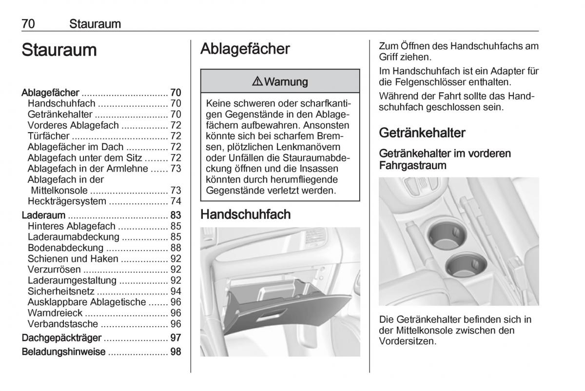 Opel Zafira C FL Handbuch / page 72