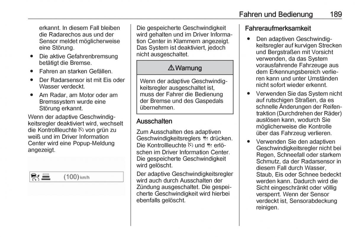 Opel Zafira C FL Handbuch / page 191