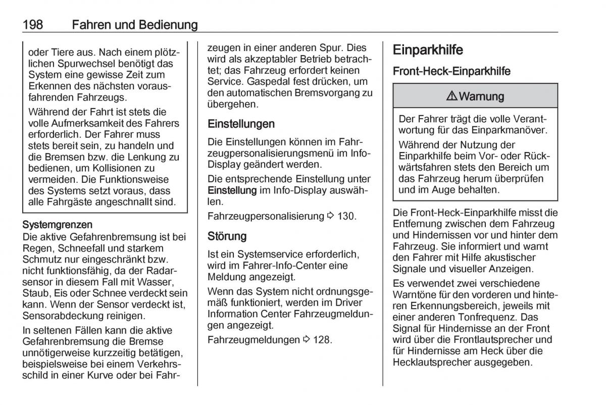 Opel Zafira C FL Handbuch / page 200