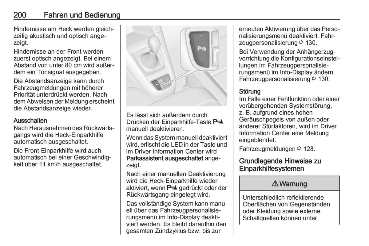 Opel Zafira C FL Handbuch / page 202