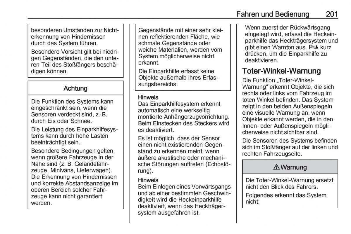 Opel Zafira C FL Handbuch / page 203