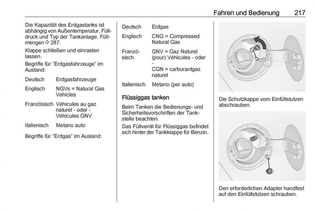 Opel Zafira C FL Handbuch / page 219