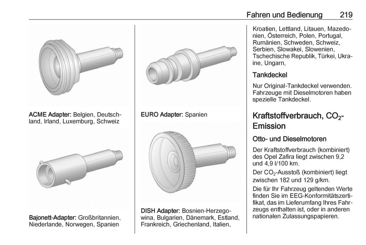 Opel Zafira C FL Handbuch / page 221