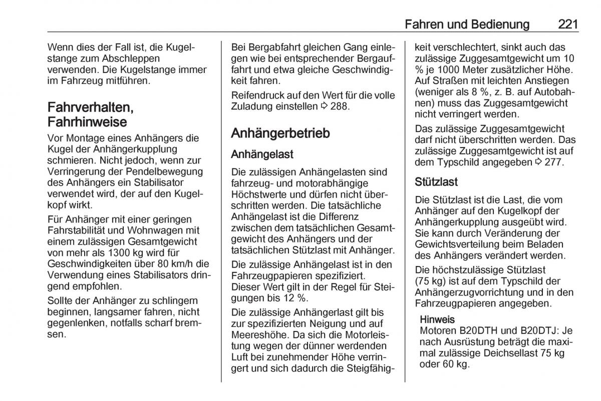 Opel Zafira C FL Handbuch / page 223