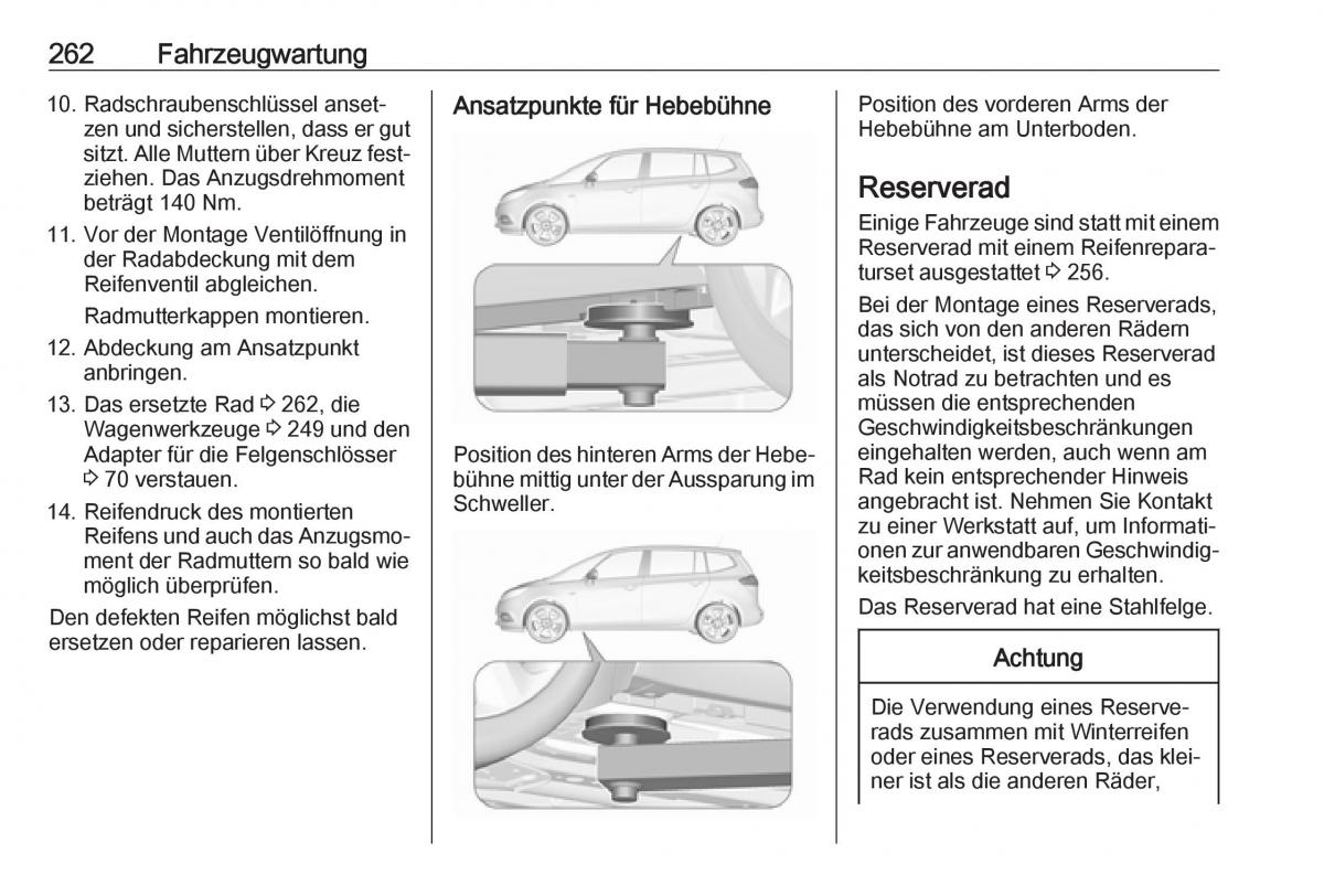 Opel Zafira C FL Handbuch / page 264