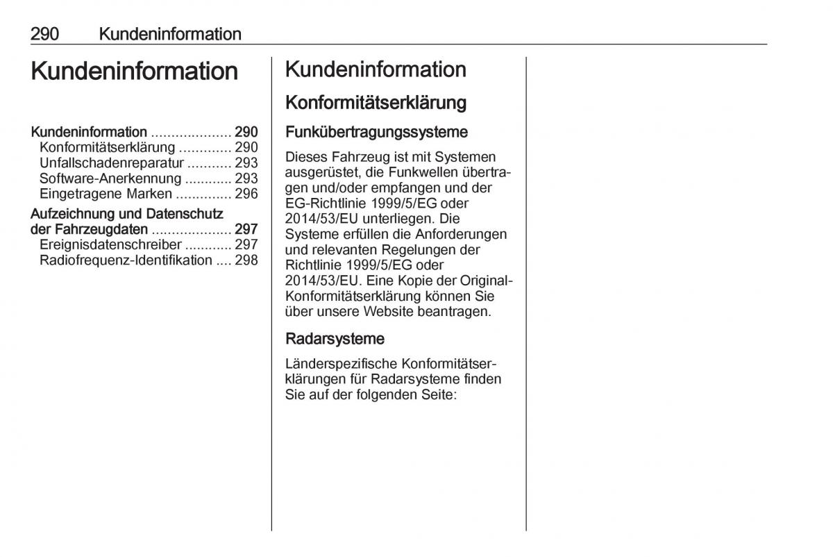 Opel Zafira C FL Handbuch / page 292