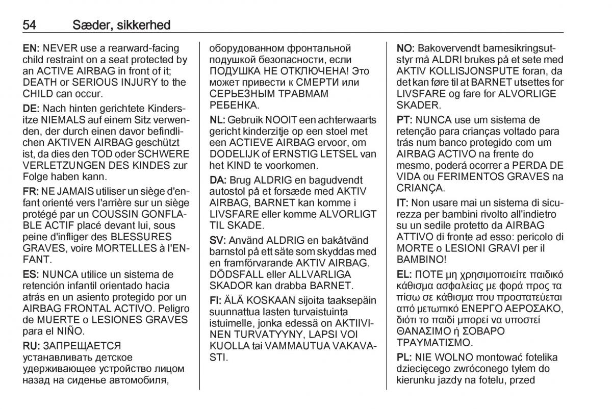 Opel Zafira C FL Bilens instruktionsbog / page 56