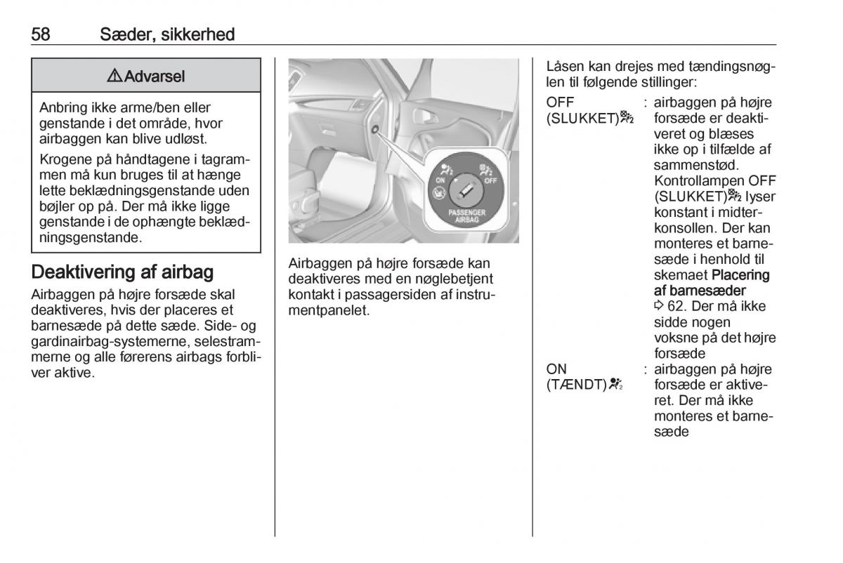 Opel Zafira C FL Bilens instruktionsbog / page 60