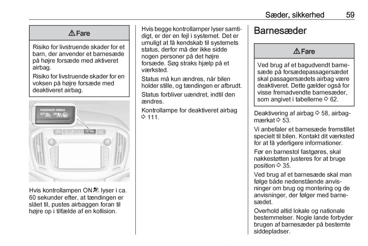 Opel Zafira C FL Bilens instruktionsbog / page 61