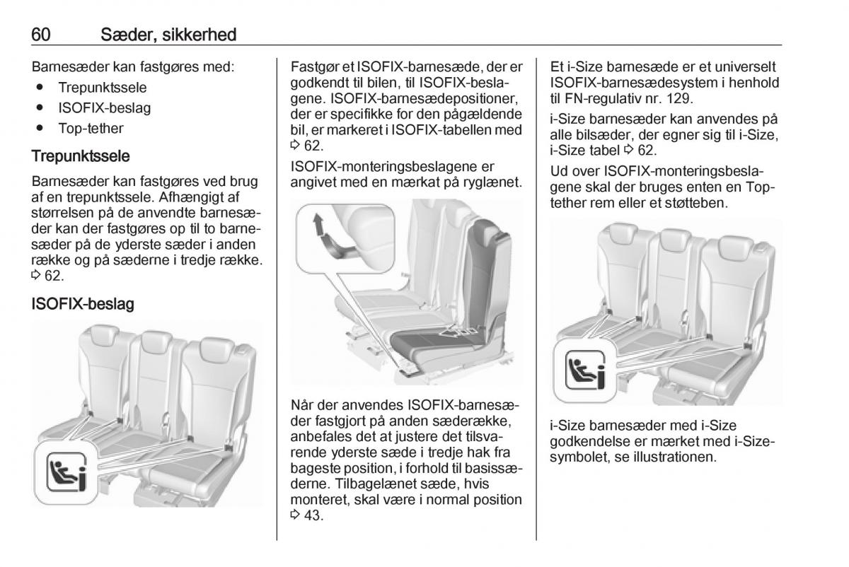 Opel Zafira C FL Bilens instruktionsbog / page 62