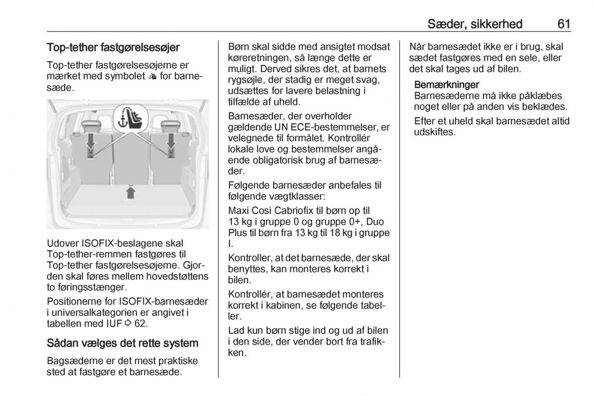 Opel Zafira C FL Bilens instruktionsbog / page 63