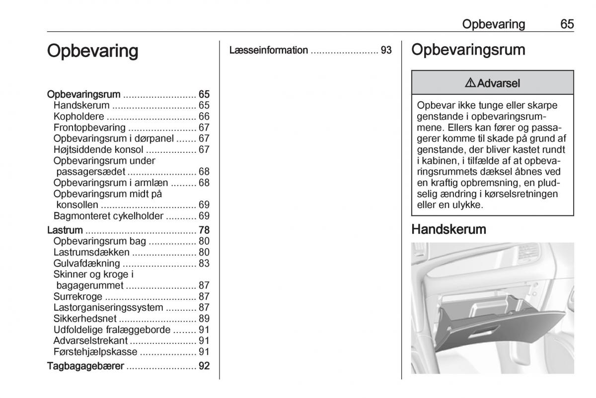 Opel Zafira C FL Bilens instruktionsbog / page 67