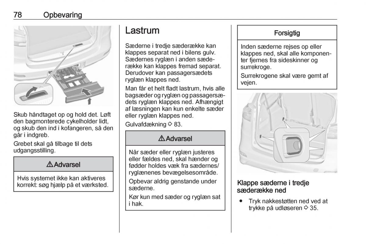 Opel Zafira C FL Bilens instruktionsbog / page 80