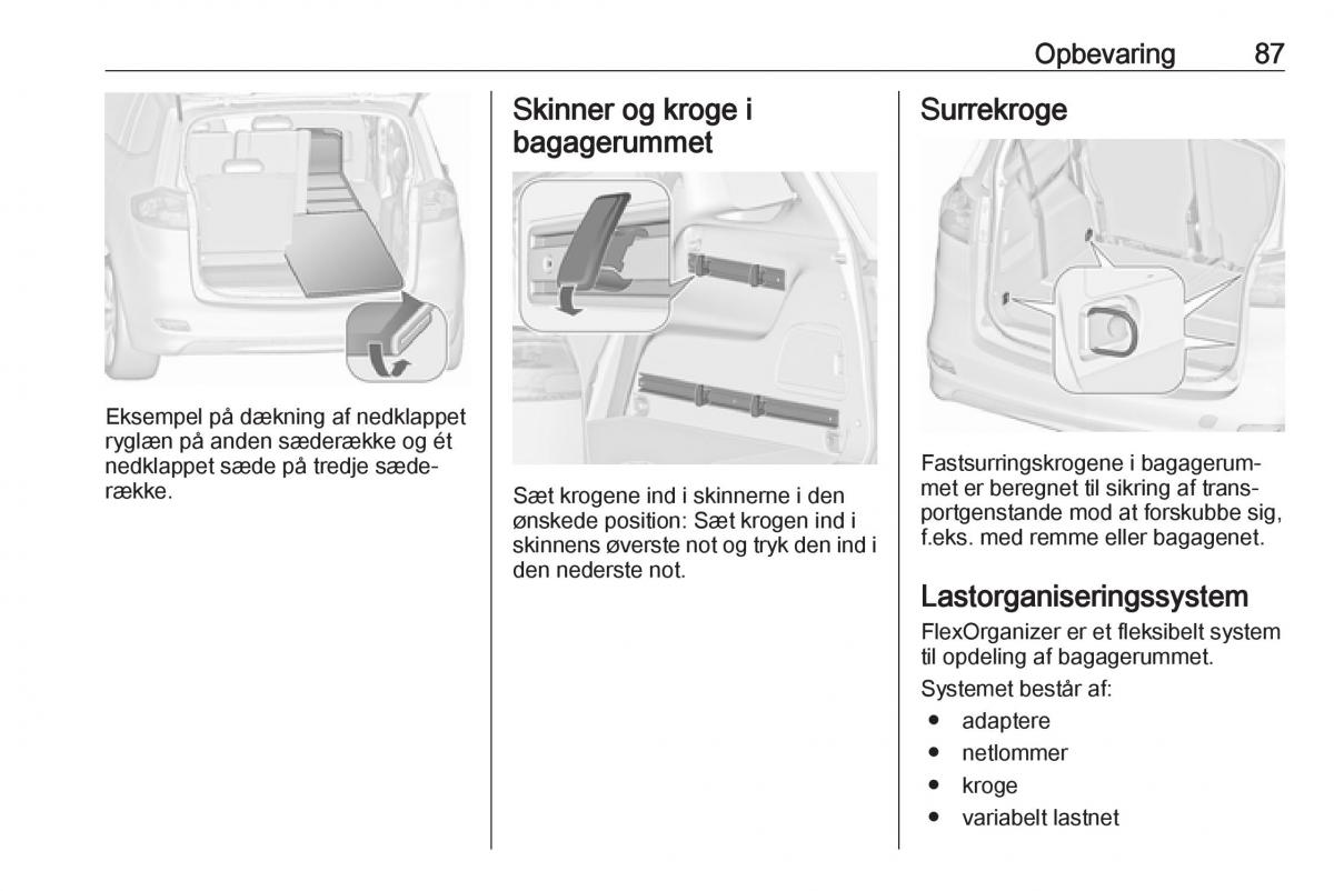 Opel Zafira C FL Bilens instruktionsbog / page 89