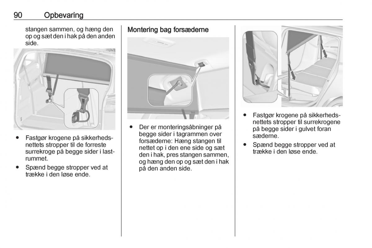 Opel Zafira C FL Bilens instruktionsbog / page 92