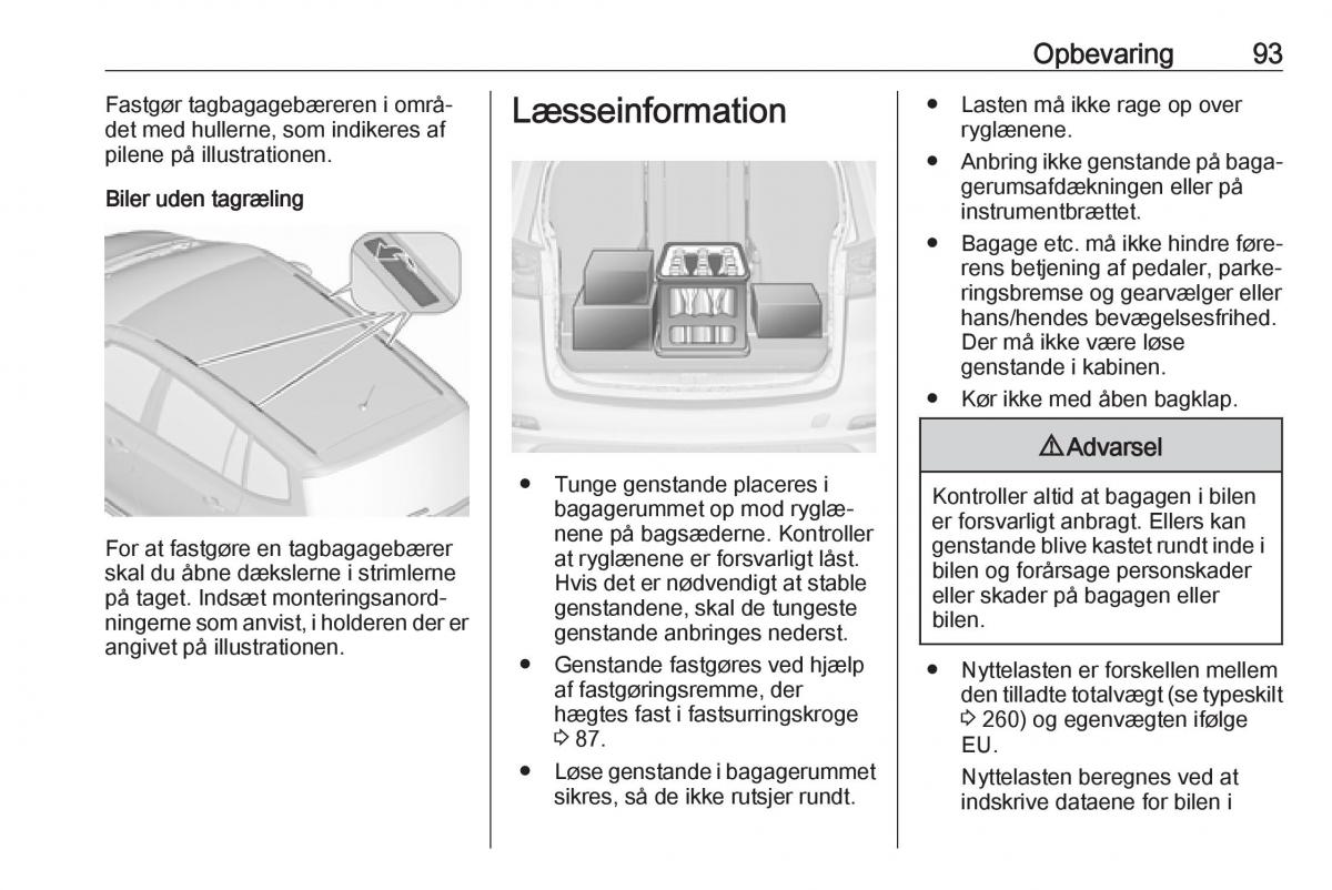 Opel Zafira C FL Bilens instruktionsbog / page 95