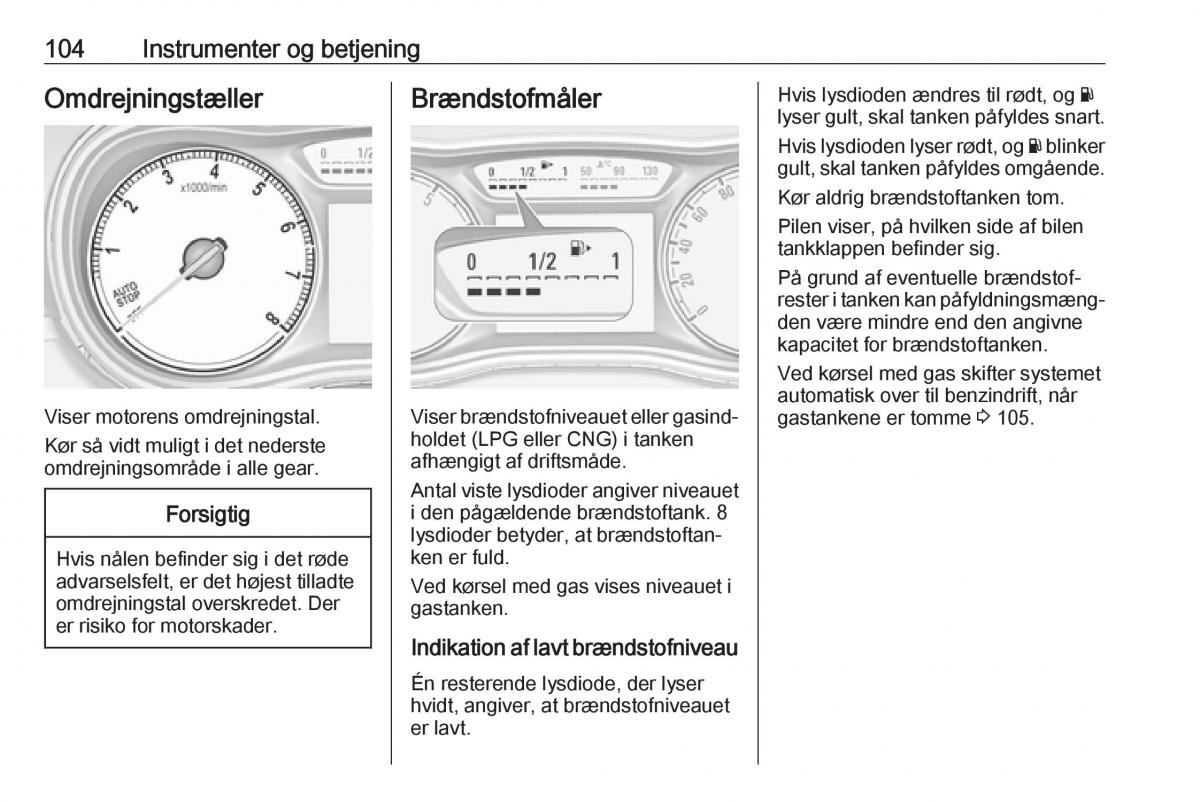 Opel Zafira C FL Bilens instruktionsbog / page 106