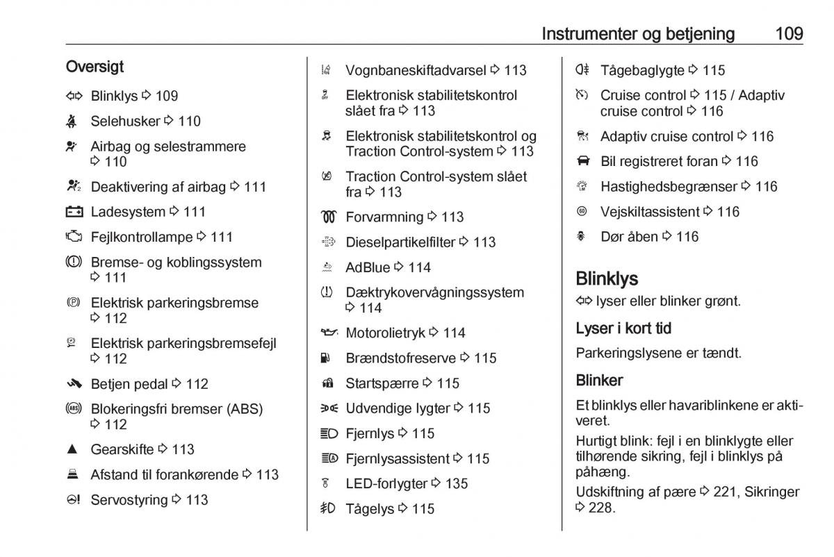 Opel Zafira C FL Bilens instruktionsbog / page 111