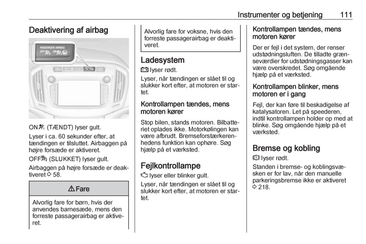 Opel Zafira C FL Bilens instruktionsbog / page 113