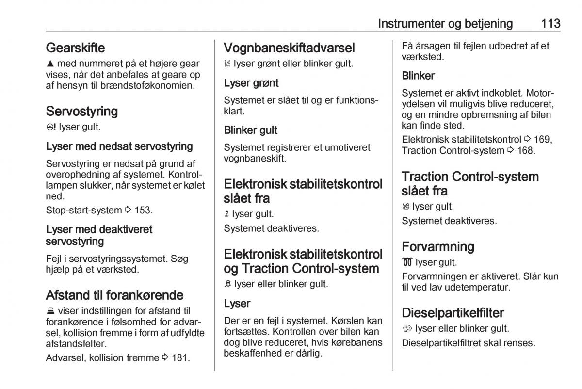 Opel Zafira C FL Bilens instruktionsbog / page 115