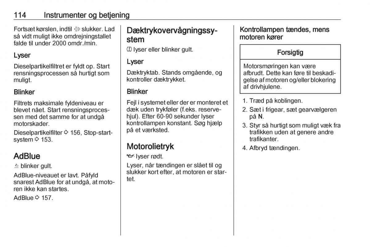 Opel Zafira C FL Bilens instruktionsbog / page 116