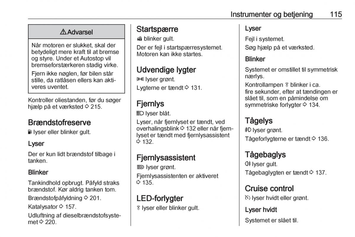 Opel Zafira C FL Bilens instruktionsbog / page 117