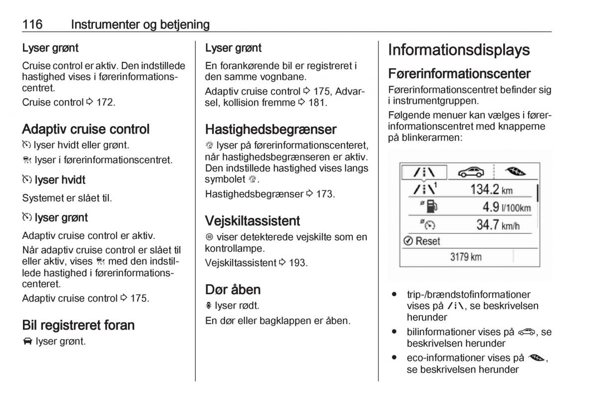 Opel Zafira C FL Bilens instruktionsbog / page 118